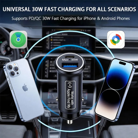 2-in-1 Universal GPS Tracker Car OBD Charger Cigarette Lighter USB Type-C for Auto Google Iphone Ipad GPS Locator Find My Apple