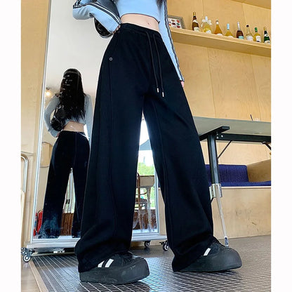 Girls Solid Loose Fit High Waist Trousers 2025 Classic Female Wide Leg Sweatpants Women Korean Fashion Casual Pants