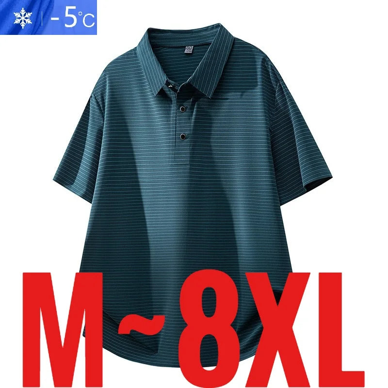 Plus Size Men's Casual Polo Shirt Short Sleeve Golf T-shirt Male High End Luxury Amazingcre Quality Wear Big Large Ice Silk Cool