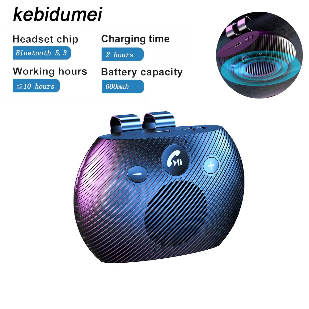 Bluetooth 5.3 Speakerphone Bluetooth-compatible Handsfree Car Kit Wireless Stereo Mp3 Music Player Car Handsfree Sun Visor Clip