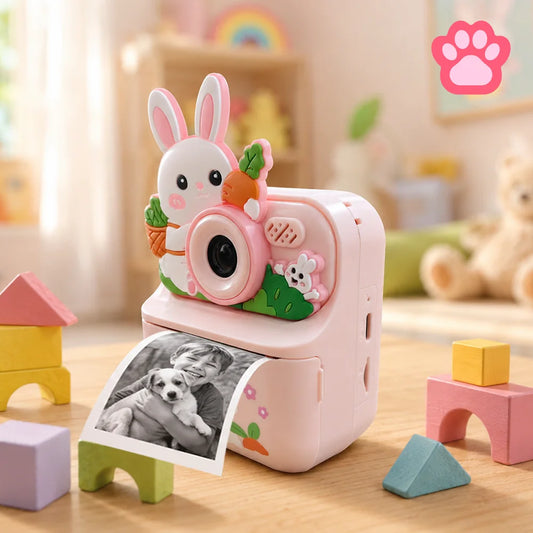 Kids Instant Print Camera IPS Screen Selfie Toy Camera With Print Paper 32G Card Lanyard DIY Gift For 3-12 Years Boys Girls