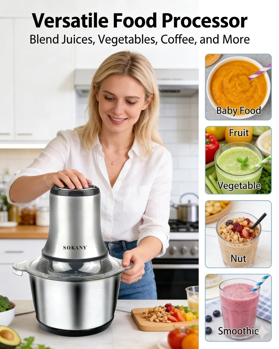 800W 3L Electric Meat Grinder Multifunction Food Processor Stainless Steel Kitchen Grinder Vegetable Chopper Slicer Machine Home