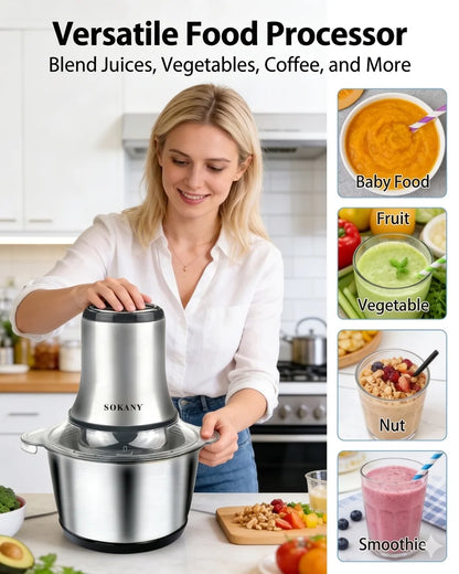800W 3L Electric Meat Grinder Multifunction Food Processor Stainless Steel Kitchen Grinder Vegetable Chopper Slicer Machine Home
