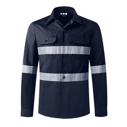 Hi Vis Shirt for Men Long Sleeve Cotton Work Shirt Pockets Safety Reflective Working Shirt High Visibility Workwear
