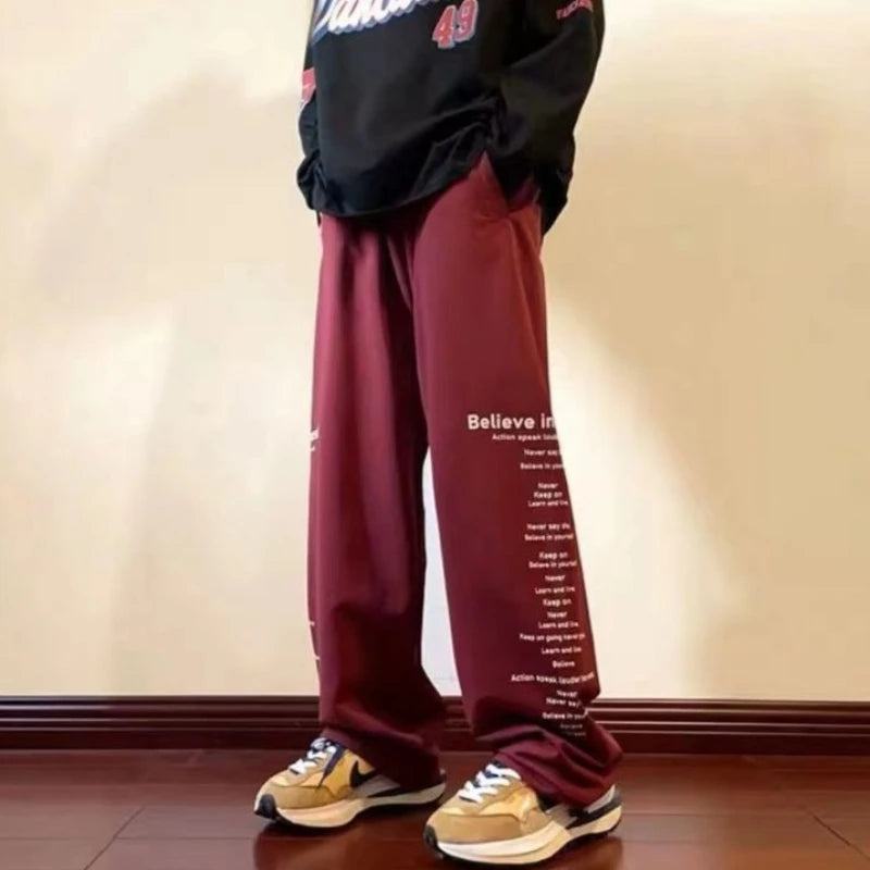 Men’s Fashion Joggers Distinctive Hip Hop Aesthetic Wide Leg Drop Crotch Design American High Street Look Cotton Casual Trouser