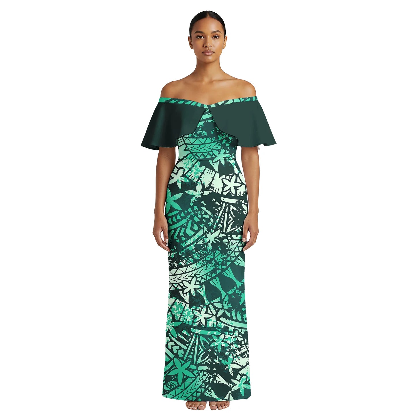 Plumeria Print Custom Logo Clothing Samoan Casual Beach Lady Maxi Skirts Polynesian Plus Size Ladies Wear Women's Aloha Dresses