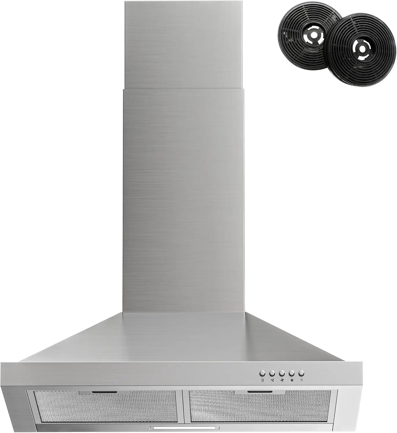 Range Hood 24 inch Wall Mount Type with Ducted/Ductless Convertible, 450 CFM Stainless Steel Chimney-Style Kitchen Hood, Over