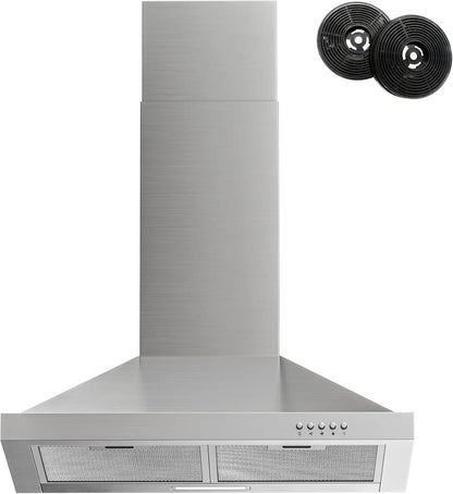 Range Hood 24 inch Wall Mount Type with Ducted/Ductless Convertible, 450 CFM Stainless Steel Chimney-Style Kitchen Hood, Over