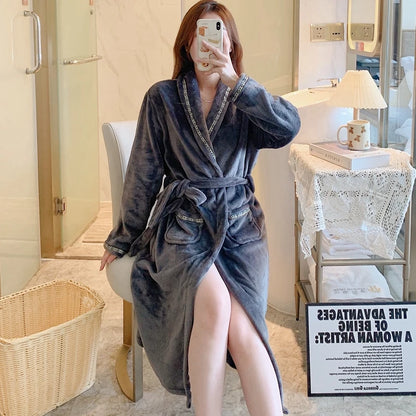 Thickened Flannel Sleepwear Coat for Men And Women Warm Winter Coral Velvet Robe Couple Home Clothes Mid-Length Bath Robe