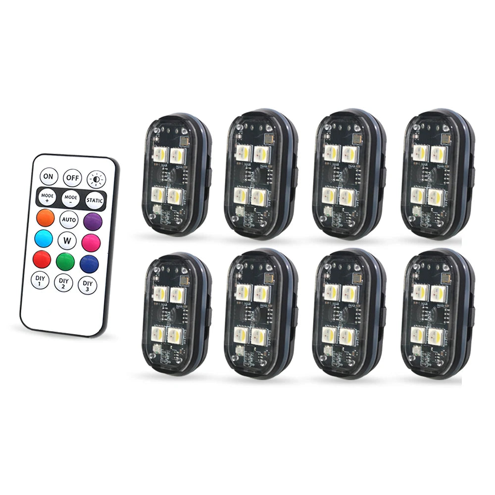 4/8Pcs Wireless Rechargeable LED Strobe Decor Lights, 8-Colors USB Waterproof Anti-Collision LED Car Flashing Warning Light
