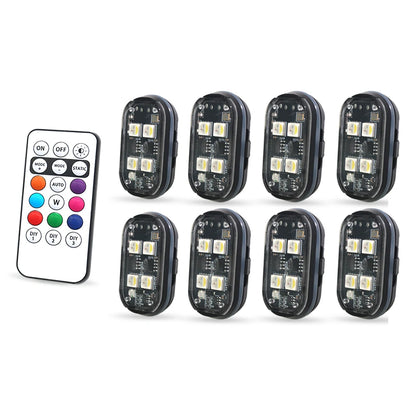 4/8Pcs Wireless Rechargeable LED Strobe Decor Lights, 8-Colors USB Waterproof Anti-Collision LED Car Flashing Warning Light