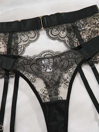 Lace Bra Brief Garter Set Women Sexy Lingerie Suspender Underwear See Through Outfits Luxury Sleepwear Hot Bilizna Nightwear