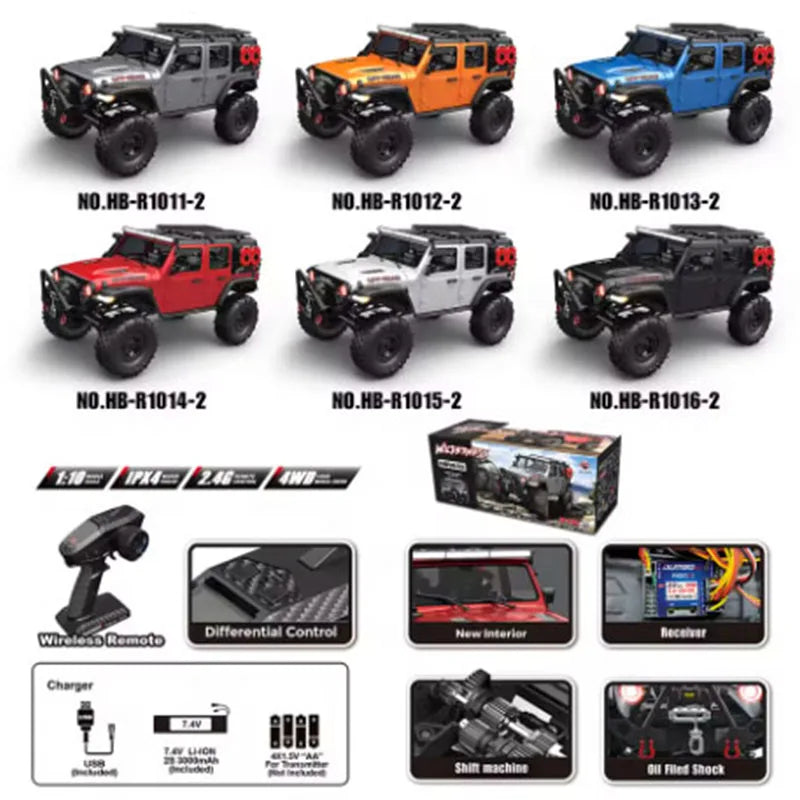 New 1/10 HB R1011 RTR Remote Control Vehicle 2.4G Full Proportional Rock Crawler LED Light 4WD Off-Road Climbing Car Toys Gifts