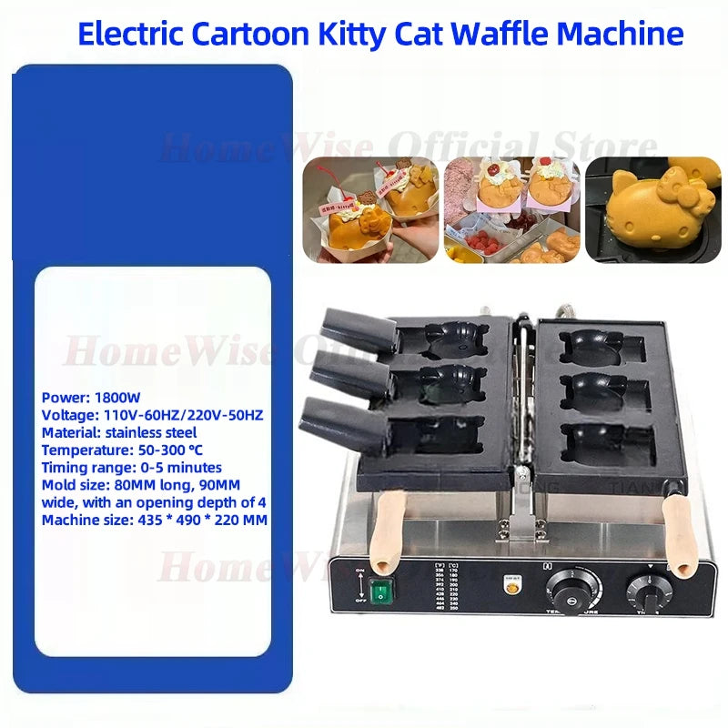 LX Electric Cartoon Kitty Cat Waffle Machine 1800W Open Mouth Kitty Shape Taiyaki Machine Ice Cream Waffle Maker 110V 220V