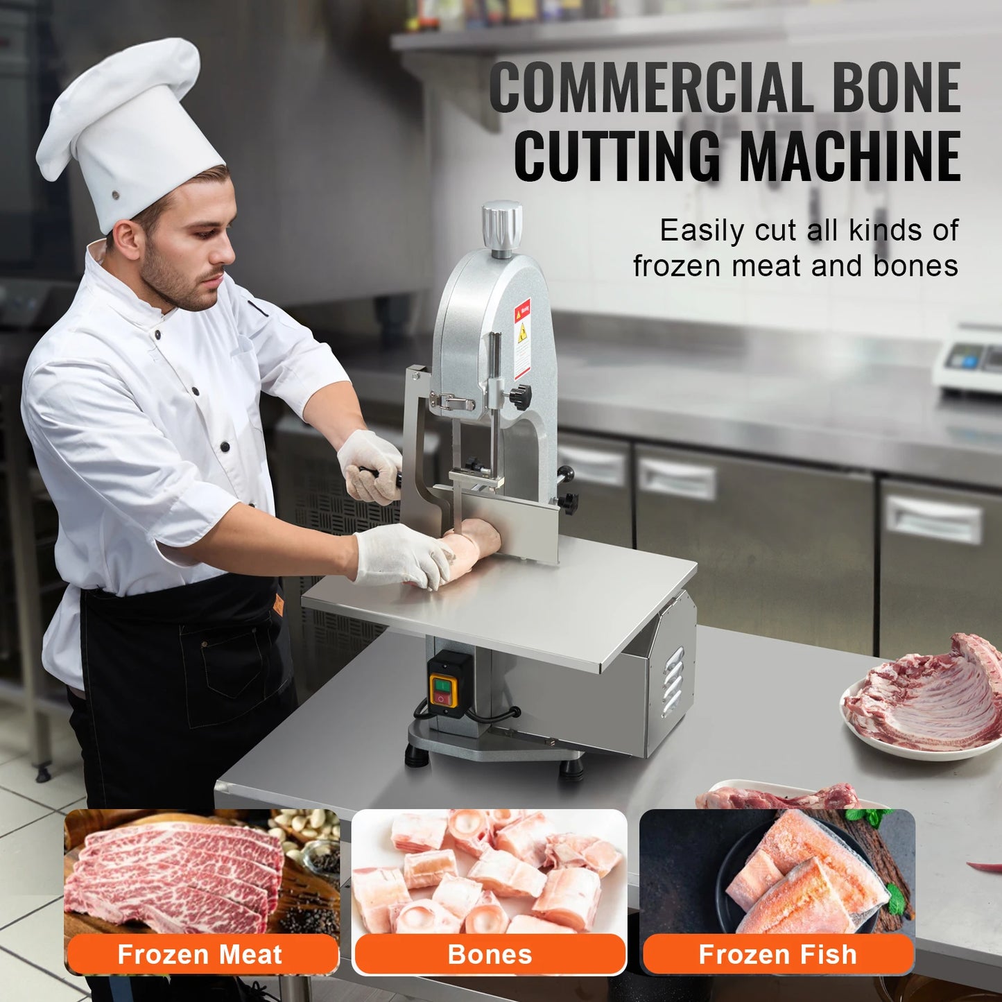 SucceBuy 650W 1800W Commercial Electric Meat Bandsaw Stainless Steel Countertop Bone Sawing Machine for Rib Pork Beef