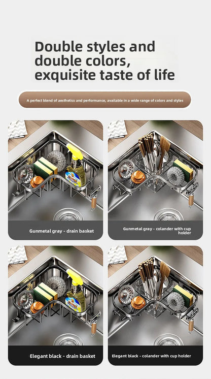 Kitchen Carbon Steel Sink Drain Rack No-Punching Wall Mounted Corner Dishcloth Storage Rack Waterproof Space Saving