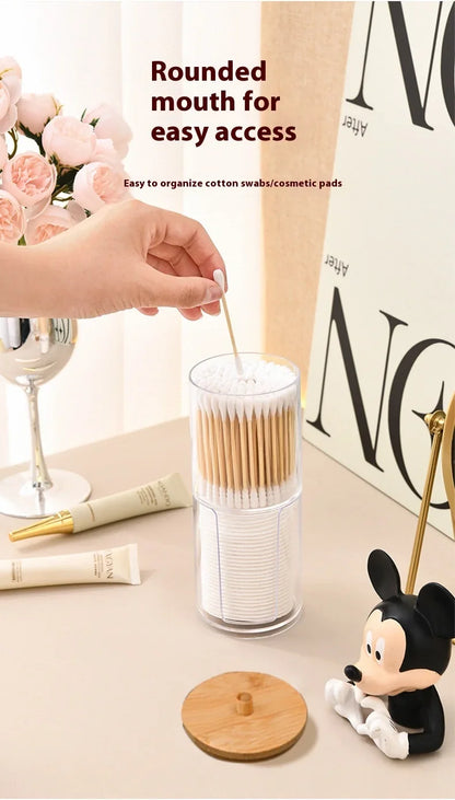 1pcs Cotton Swab Storage Box Acrylic Jar Makeup Organizer, Cotton Round Pad Holder, Q-tip Dispenser with Bamboo Lid