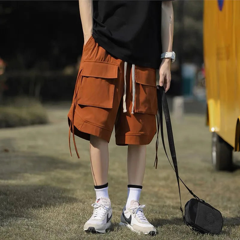 Men's Summer Casual Shorts Japanese City Boy Style Lightweight Workwear Loose Wide Leg Mid Length High Street Fashion
