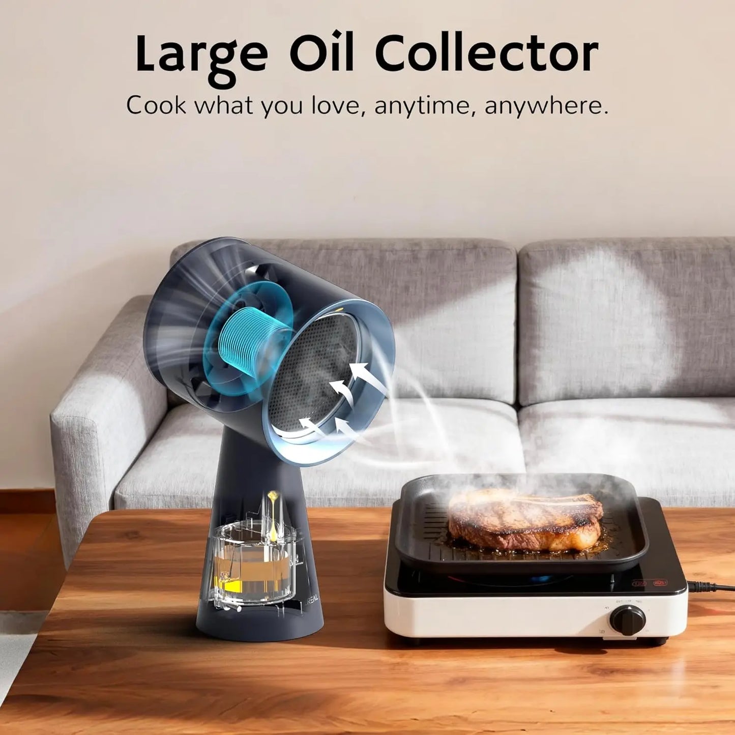Portable Range Hood with Rechargeable Battery Powered, 3-Speed Suction, Desktop Exhaust Fan for Kitchen, with Extra Grease