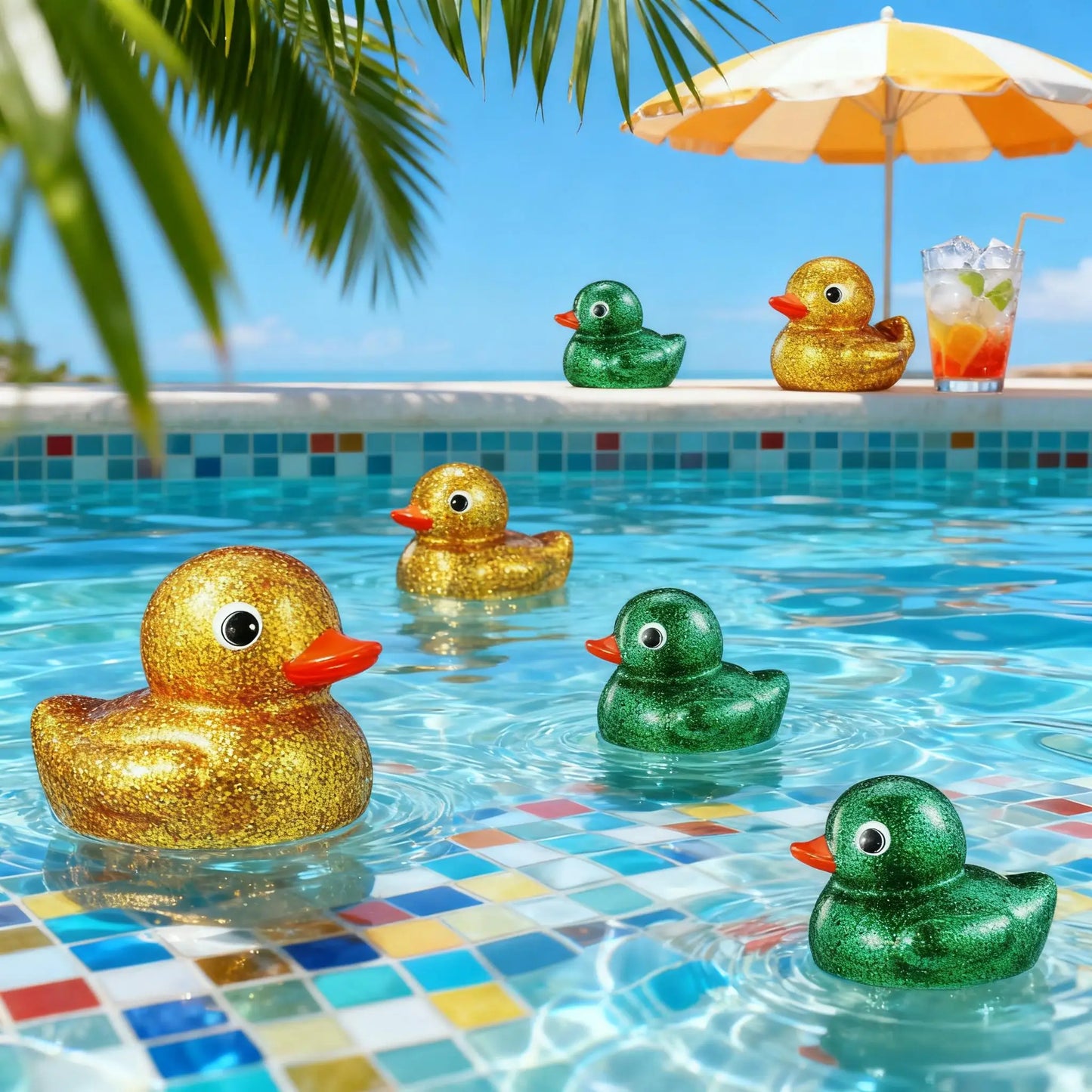6 Inch Golden Glitter Rubber Duck - Oversized Squeaky Duck Dashboard Ornaments