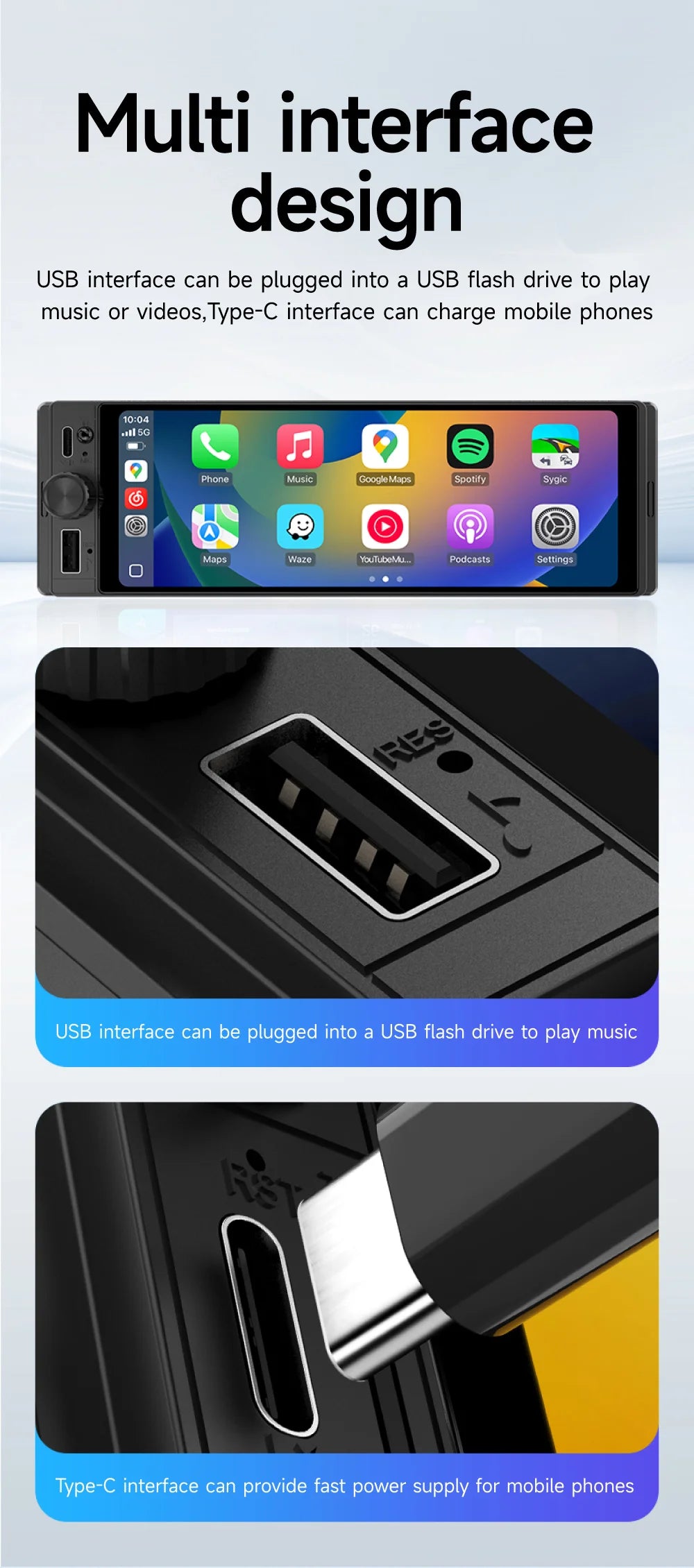 JIUYIN D23M 6.28 inch Universal Car Radio 1 Din Carplay Wireless Android Auto Car Multimedia HD IPS Touch Screen USB TYPE-C BT