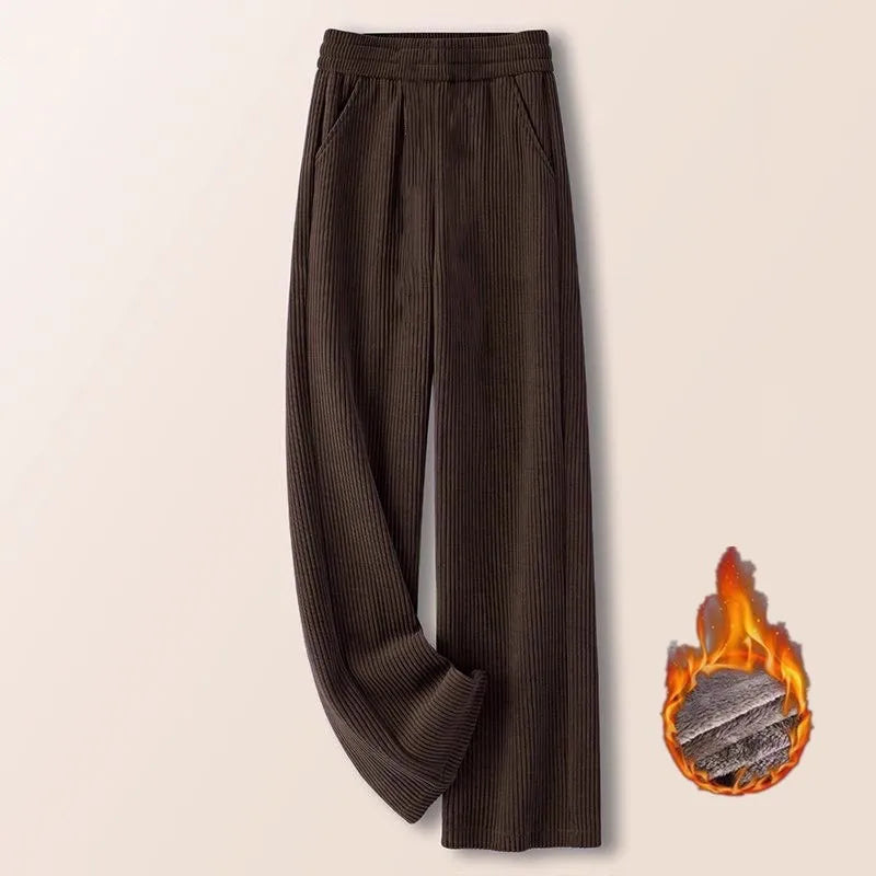 Corduroy Wide Leg Pants High Waist Straight Cut Thickened Women's Loose Fit Trousers Autumn Winter New Style Casual Pants