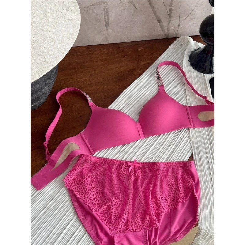 Hot Sale Sexy Letter Rhinestone Strap Bra Set Seamless Thin Summer Light Push Up Anti Sagging Comfortable Women Lingerie Set