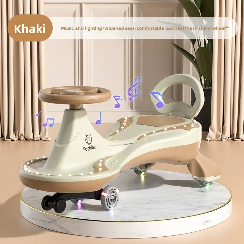 Silent Twist Car Ride Toy Omnidirectional Wheels Anti Tip Swivel Baby Adult Friendly Anti-rollover Children's Wiggle Car