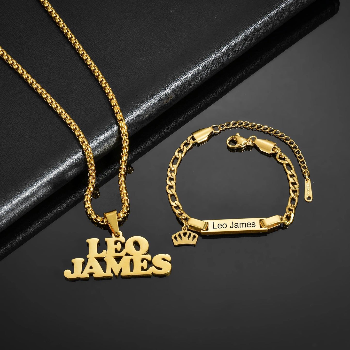Engrave Custom Chirldren's Name Bracelets 30cm Necklace Stainless Steel Jewelery Sets for Kids Baby Personlized Christmas Gift