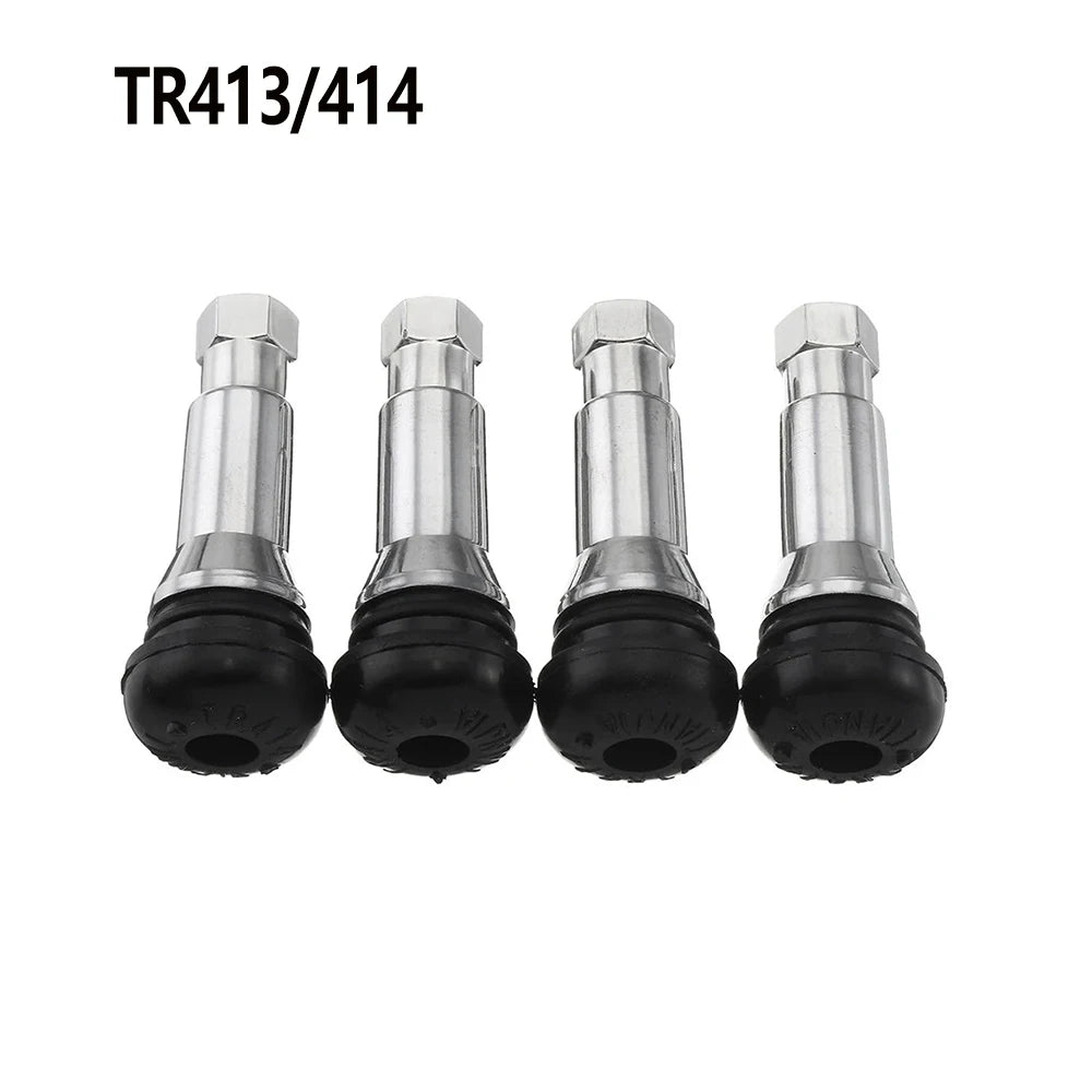Chrome Aluminium Tubeless Tyre Valve Stems Dust Caps TR414/413 Snap in Wheel Tire Valve Stems Rubber Dustproof Cover