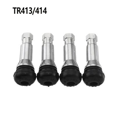 Chrome Aluminium Tubeless Tyre Valve Stems Dust Caps TR414/413 Snap in Wheel Tire Valve Stems Rubber Dustproof Cover