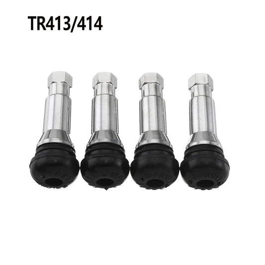 Chrome Aluminium Tubeless Tyre Valve Stems Dust Caps TR414/413 Snap in Wheel Tire Valve Stems Rubber Dustproof Cover