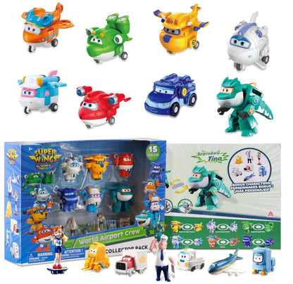 Super Wings 14-Pack Transforming Toys, 2 inch Airplane Collector Character Toy with Dinosaur Mini Collectible Action Figure with