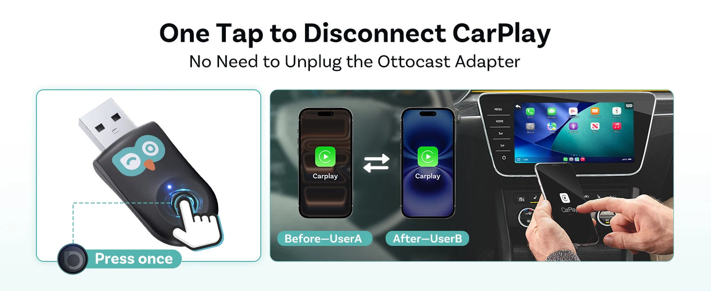 Ottocast Cabin Care Wireless CarPlay Adapter 1080P Car Rear Seat Camera 150° Wide Angle Night For Kids & Pets For Benz Toyota VW