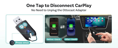 Ottocast Cabin Care Wireless CarPlay Adapter 1080P Car Rear Seat Camera 150° Wide Angle Night For Kids & Pets For Benz Toyota VW