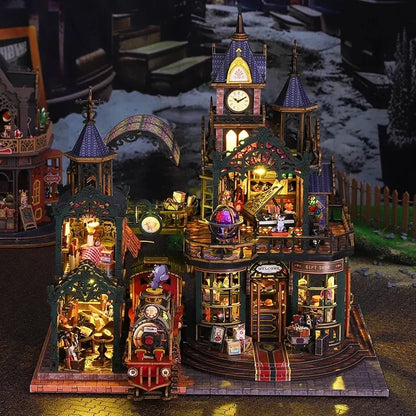 DIY Wooden Miniature Building Kits Rail-track Secluded City Doll Houses with Furniture Casa Magic Dollhouses for Friends Gifts