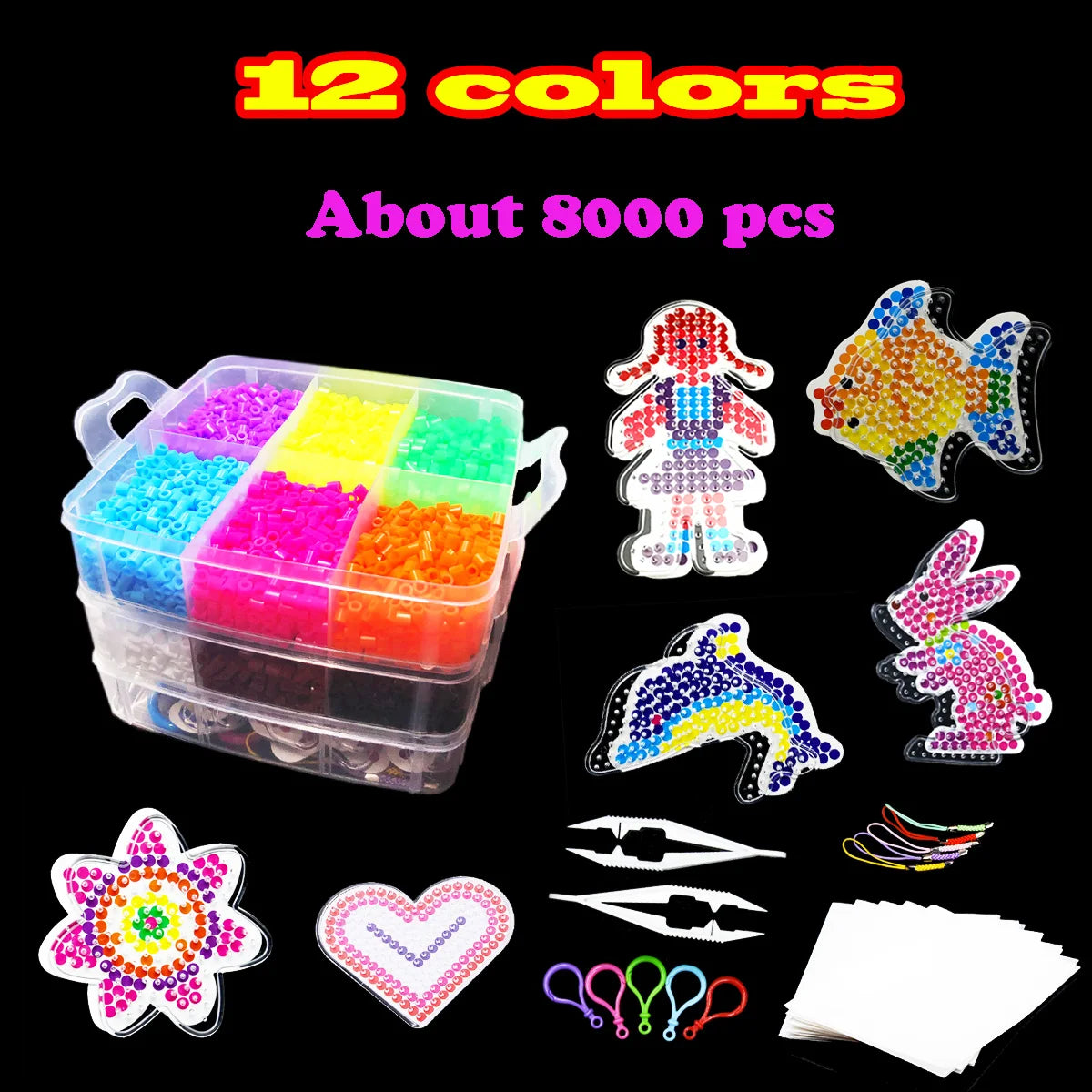 Fuse Beads Kit, 600pcs 5mm Iron Beads Set for Kids, DIY Art Craft Toys Iron Beads,  Christmas Birthday Gift for Boys and Girls