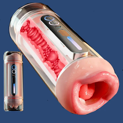 Realistic Oral Vagina Two Head Use Male Masturbator Automatic Vibrating Moaning Pocket Pussy Voice Blowjob Cup Sex Toys for Men