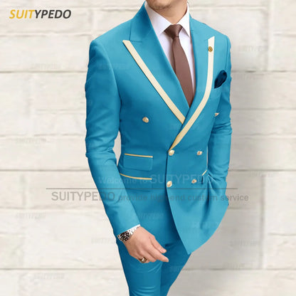 Fashion Men Red Suit Sets Wedding Party Custom Groomsman Elegant Outfits Birthday Banquet Male Stylish Blazer Pants 2 Pieces