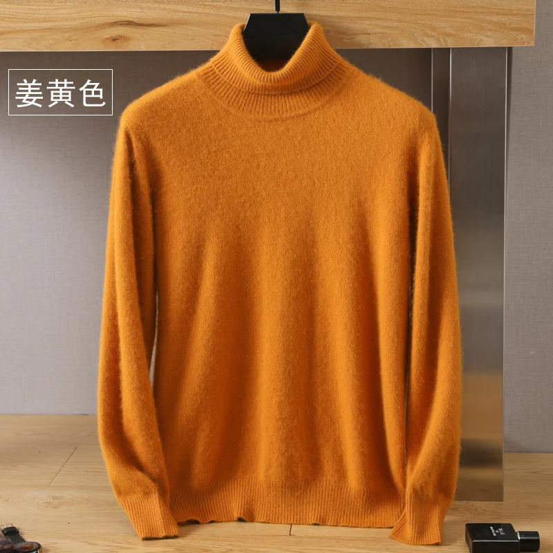 Men's Turtleneck 100% Mink Cashmere Sweater Men 2025 Autumn and Winter Large Size Loose Knitted Sweater Keep Warm Top Men Jumper