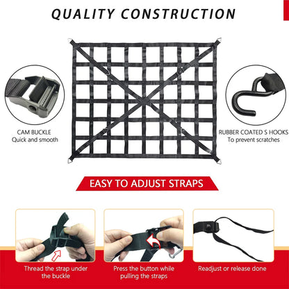 Car Trunk Rooftop Net Heavy Cargo Net Mesh Cargo Net Truck Trailer Dumpster Extend Mesh Covers Luggage Nets With 4 Fixed Belt