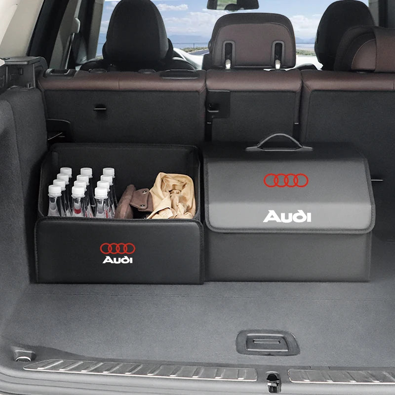 Car Trunk Collapsible Leather Tidying Stowing Box Accessories For Audi Sline A1 A3 A4 A5 A6 A7 A8 B8 B9 B6 C6 Q2 Q3 Q5 Q7 Q8 TT