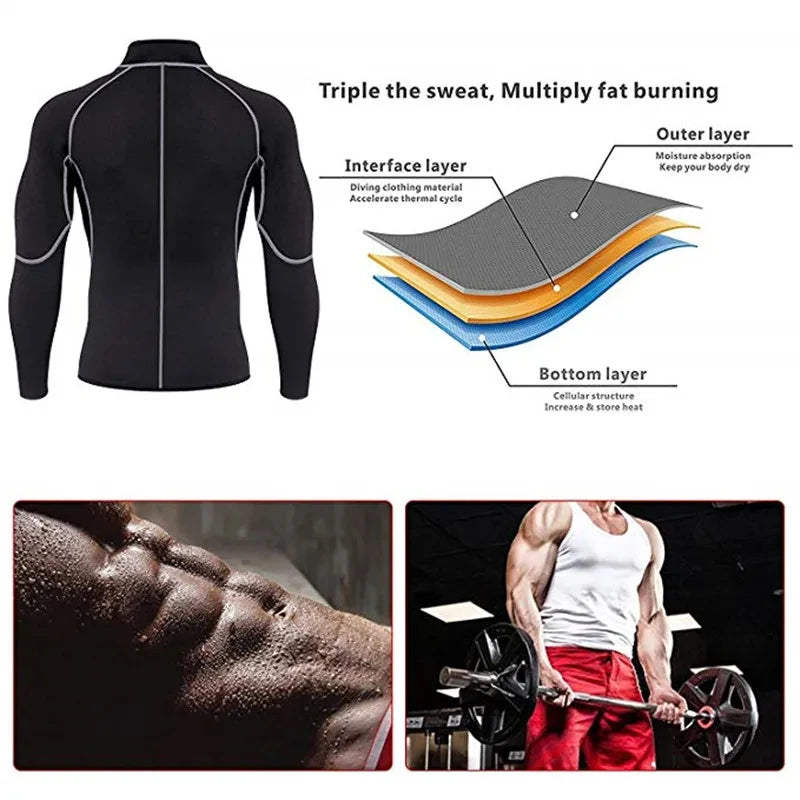 Men Sauna Sweat Suits Shapewear Workout Weight Loss Long Sleeves Coat Waist Trainer Body Shaper Gym Fitness Fat Burning Leggings