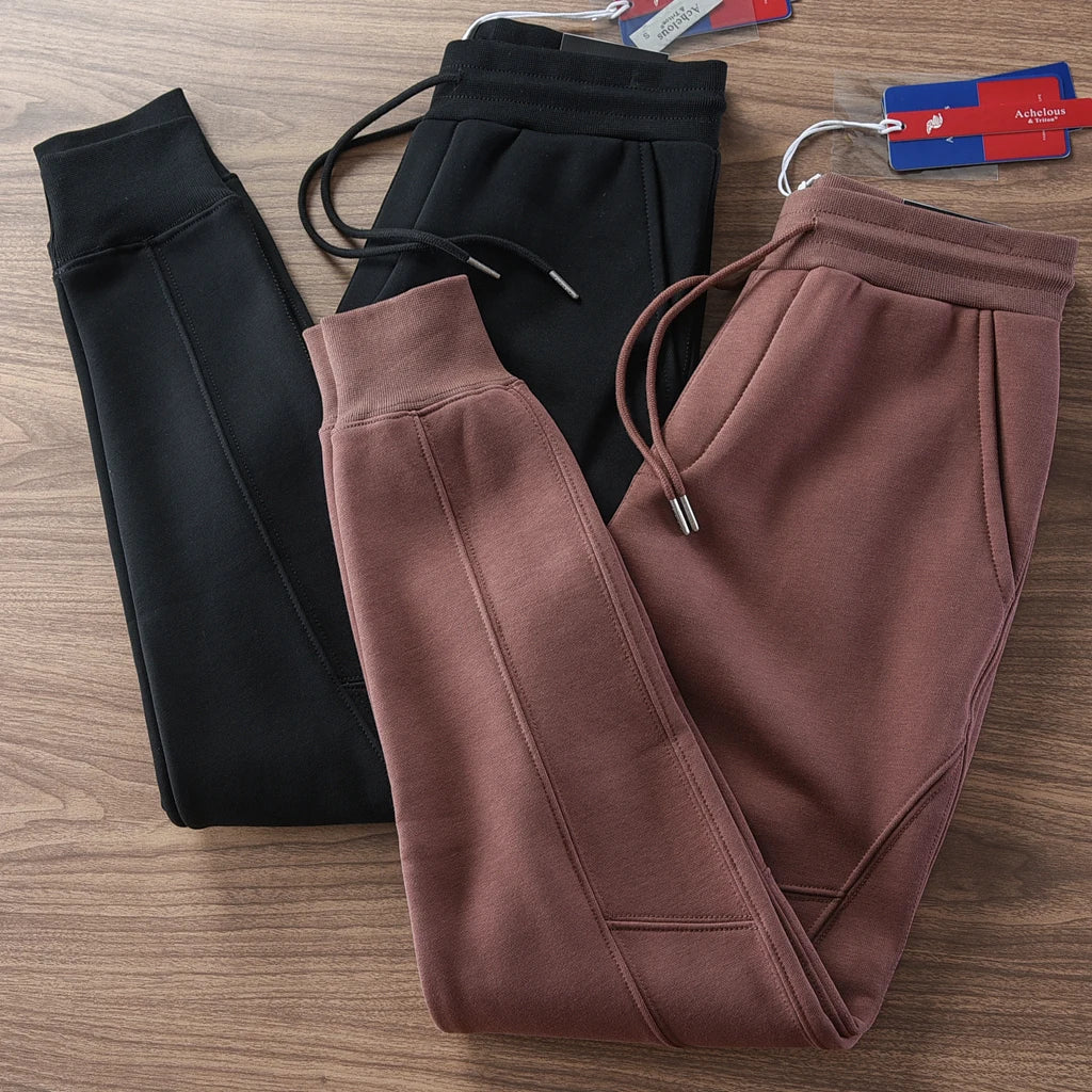 2024 Winter New American Retro Thickened Velvet Solid Color Sweatpants Men's Simple Drawstring Sports Casual Ankle-tied Pants