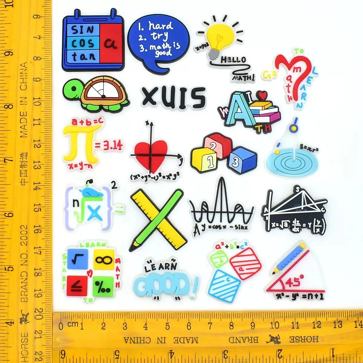 24-100Pcs Hello Math Function Kids Shoe Charms Ruler Learn Good Garden Slipper Buckle Accessories For Birthday Gift