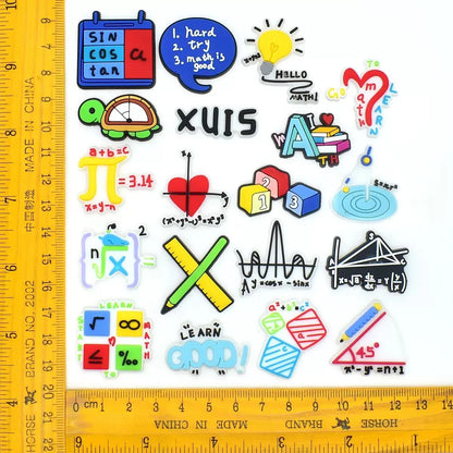 24-100Pcs Hello Math Function Kids Shoe Charms Ruler Learn Good Garden Slipper Buckle Accessories For Birthday Gift