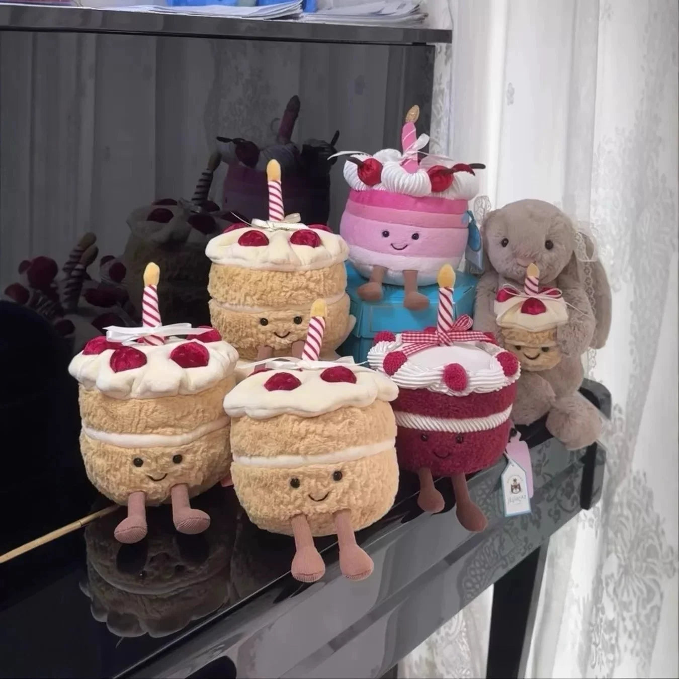 High Quality Smile Cake Plush Toys Soft Stuffed Dessert Dolls with Candle Cherry Birthday Xmas Gift For Kids Cuddly Party Decor