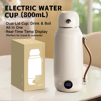 800ML Portable Electric Water Cup 2 In 1 Boil & Drink Smart Temp Display Thermos Kettle Constant Temperature Travel Heating Mug