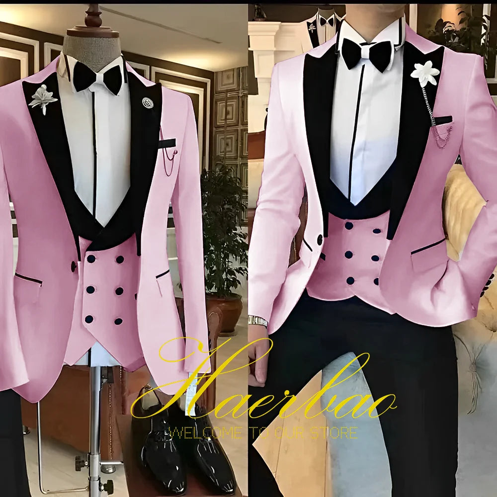 White Men Suits 3 Piece Slim Fit Groom Tuxedos for Wedding Groomsmen Italian Style Suit Jacket with Double Breasted Vest Pants