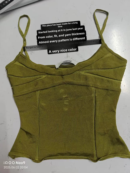 Tankair Basic Silver Grey Green Shiny Knitted Elastic Strap Vest Women's Fashion Summer Short Length  Color Casual Wear